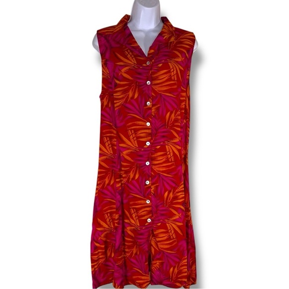 XL Vintage * READ Impressions Tropical Dress Fuchsia Orange Sleeveless Rayon - Picture 1 of 14